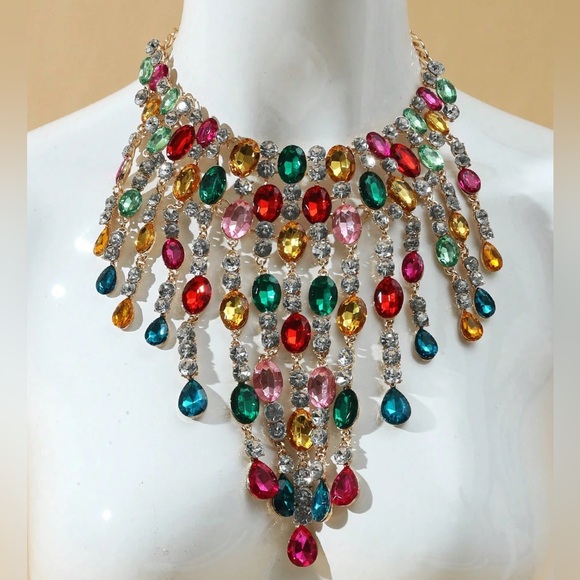 🆕 Water Drop Rhinestone Statement 
Necklace - Picture 4 of 5